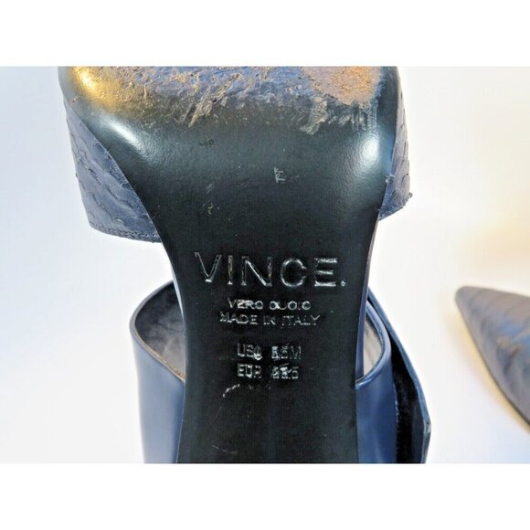 VINCE. Capri Blue Leather Heels Pointy Toe Wide Straps Women's Stilettos Sz 8.5 - Picture 10 of 11